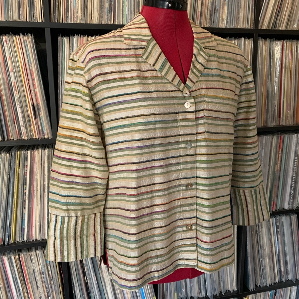 vintage silk Chico’s blouse rainbow natural 90s 0 - Picture 6 of 7